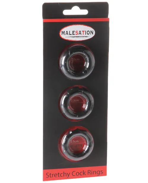 Malesation MALESATION Stretchy Cock Rings Pack of 3 Black Anal