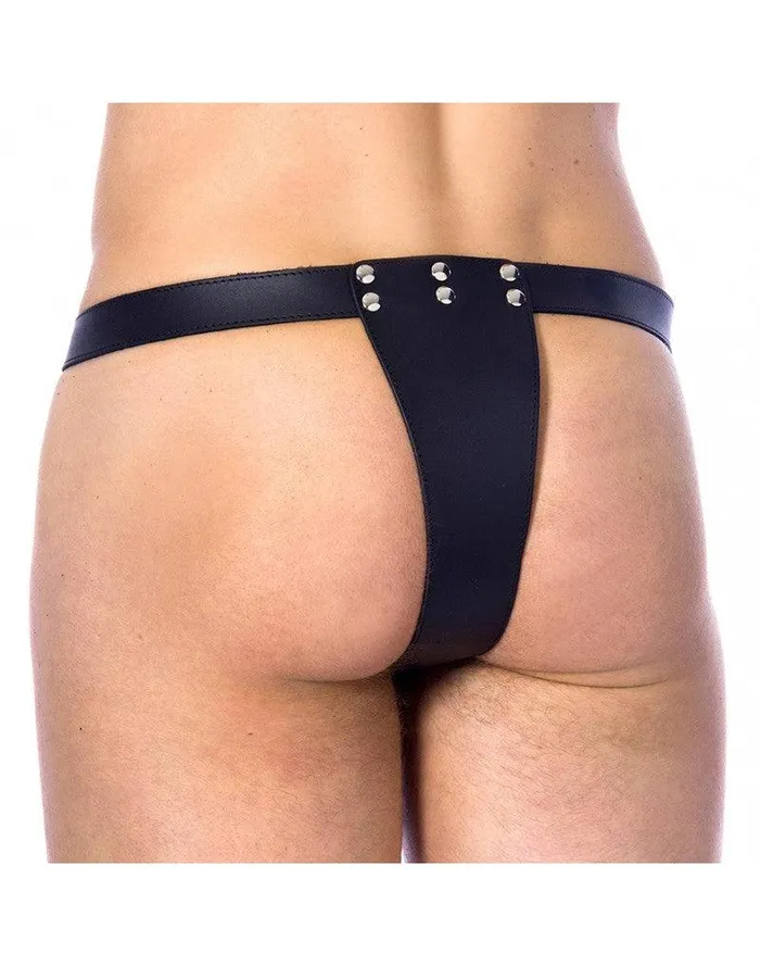 Rimba Bondage Play - Kuisheidsgordel - Echt Tuiglederen Kuisheid Slip met 2 Hangsloten - Verstelbaar - Zwart | Rimba Bondage Play Couples