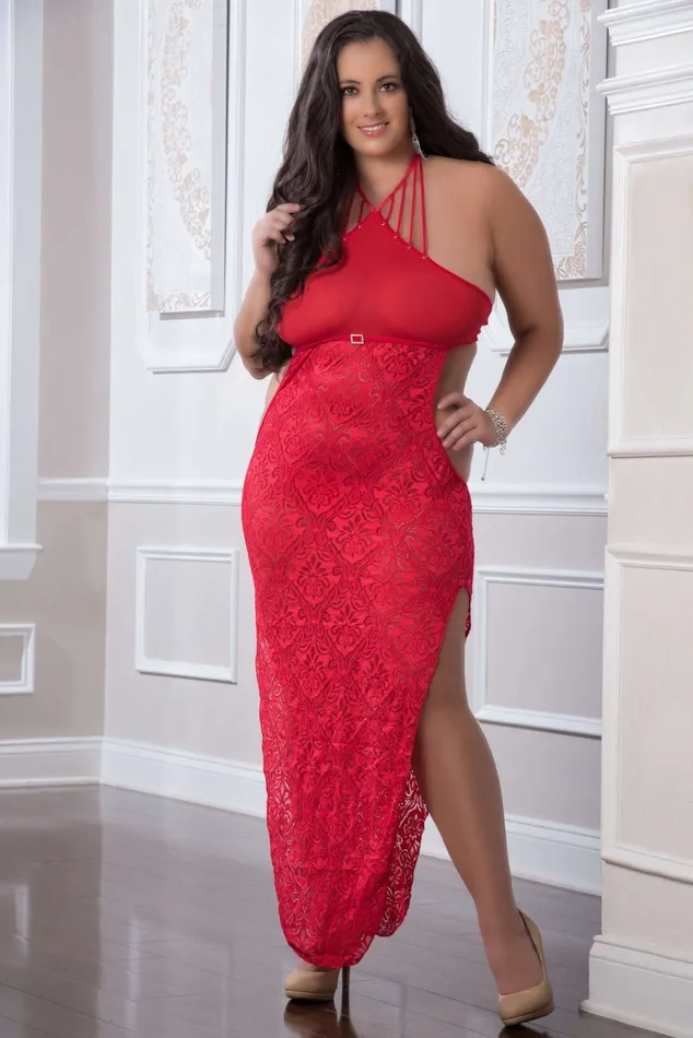2 Pc ShoulderBaring Laced Night Dress Queen Size GWorld Anal