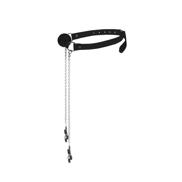 Anal Shots Ouch Ball Gag W Nipple Clamps Black