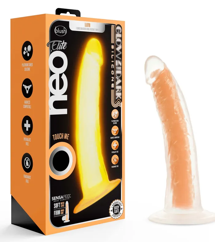 Blush Dildos | Neo Elite Glow in the Dark - Lavo - 7 Inch  Silicone Dual Density Dildo - Neon Orange