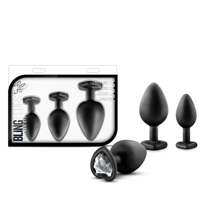 Blush Novelties Luxe Bling Plugs Training Kit Black With White Gems Anal