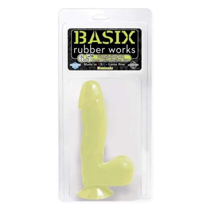 Dildos Basix Rubber Works 65 Inch Dong With Suction Cup GlowintheDark Pipedream