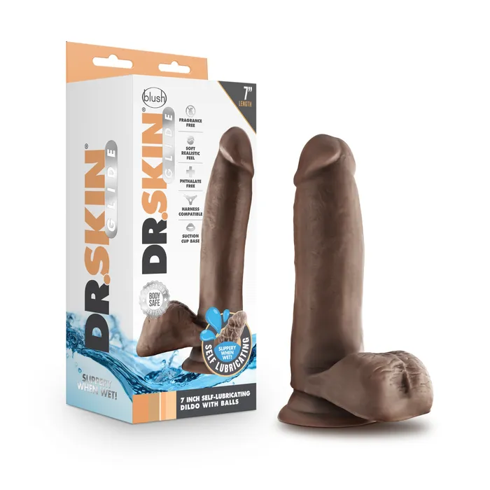Dildos Blush Dr Skin Glide 7 Inch Self Lubricating Dildo With Balls Chocolate Dildos Blush Dr Skin Glide 7 Inch Self Lubricating Dildo With Balls Chocolate