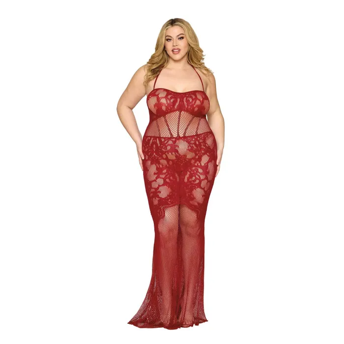 Dreamgirl Bodystockings & Playsuits | Bodystocking Gown Dmnd - One Size Queen - Red
