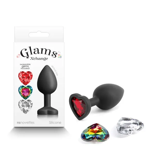 Glams Xchange Heart Small Black Small Butt Plug with Interchangeable Heart Gems NS Novelties Anal Glams Xchange Heart Small Black Small Butt Plug with Interchangeable Heart Gems NS Novelties Anal