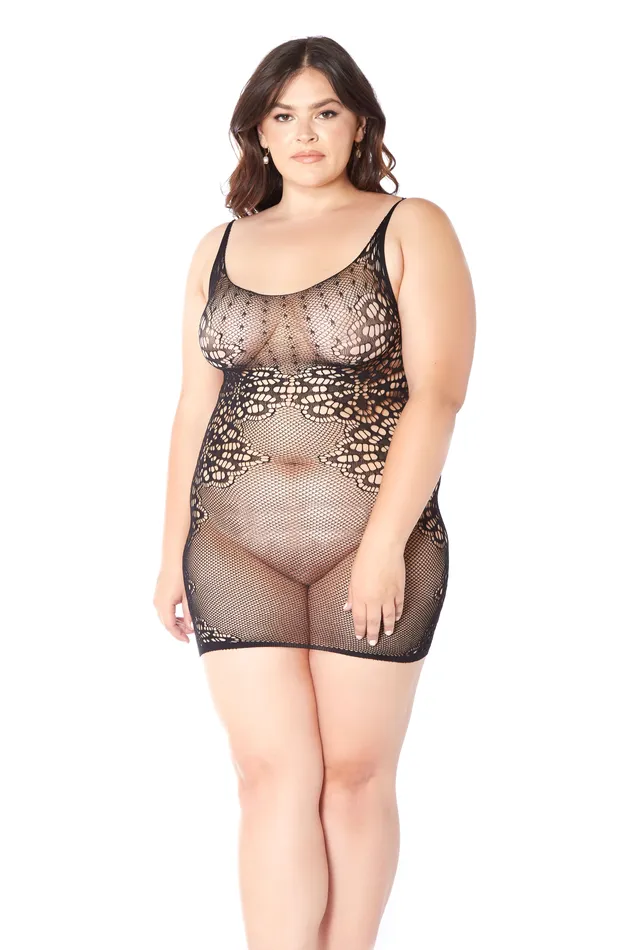 Glitter Anal Floral Chemise Queen Size Black