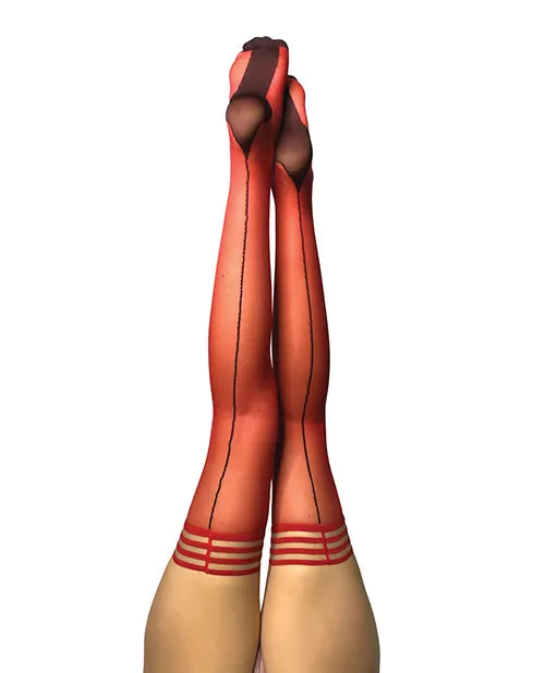 Kixies Monica Sheer Cuban Heel Wback Seam Thigh Highs Red B Kixies INC Vibrators
