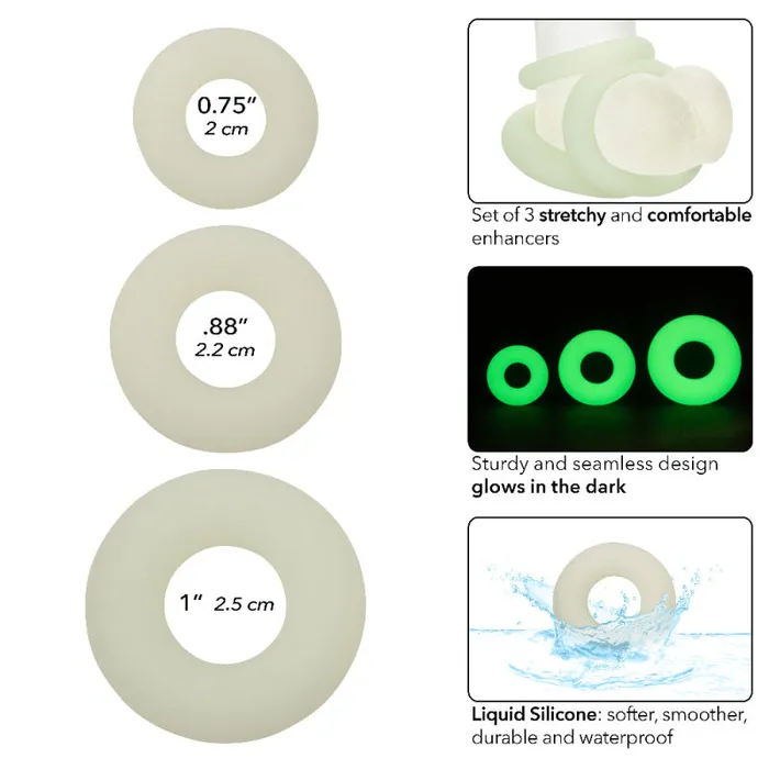 Little Genie Alpha Glow-in-the-Dark Liquid Silicone 3 Ring Set - White | Female Sex Toys Little Genie Alpha Glow-in-the-Dark Liquid Silicone 3 Ring Set - White | Female Sex Toys