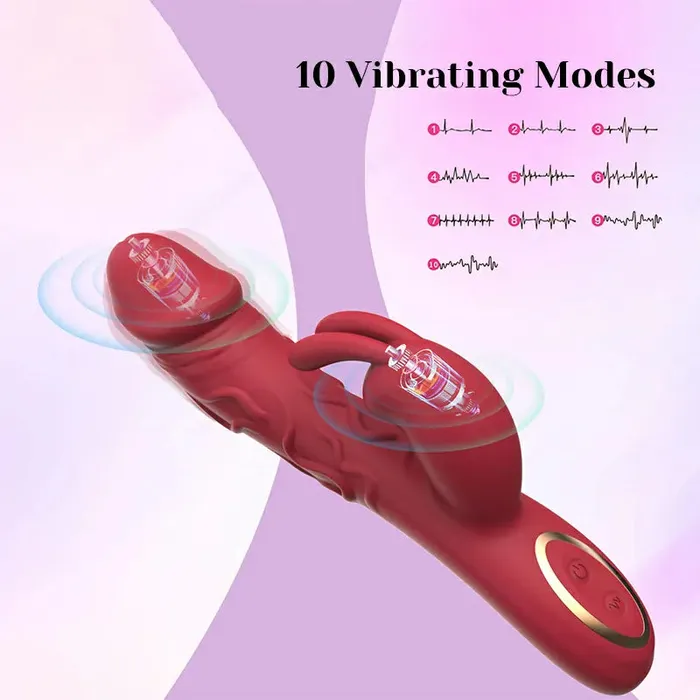 Lovetoyshub Female Sex Toys | Bunny Vibrator 10 Vibrating Tapping with Textured Dildo