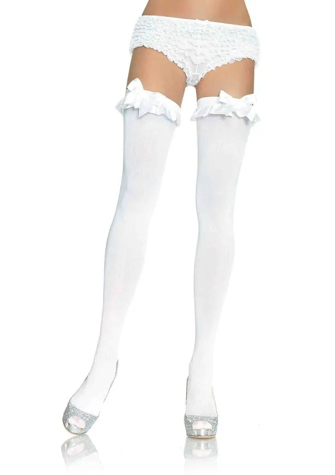 Male Sex Toys Leg Avenue Opaque Thigh Highs With Satin Ruffle Trim and Bow One Size White Male Sex Toys Leg Avenue Opaque Thigh Highs With Satin Ruffle Trim and Bow One Size White