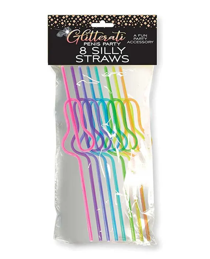 Male Sex Toys Little Genie Glitterati Silly Penis Straws 8 Ct