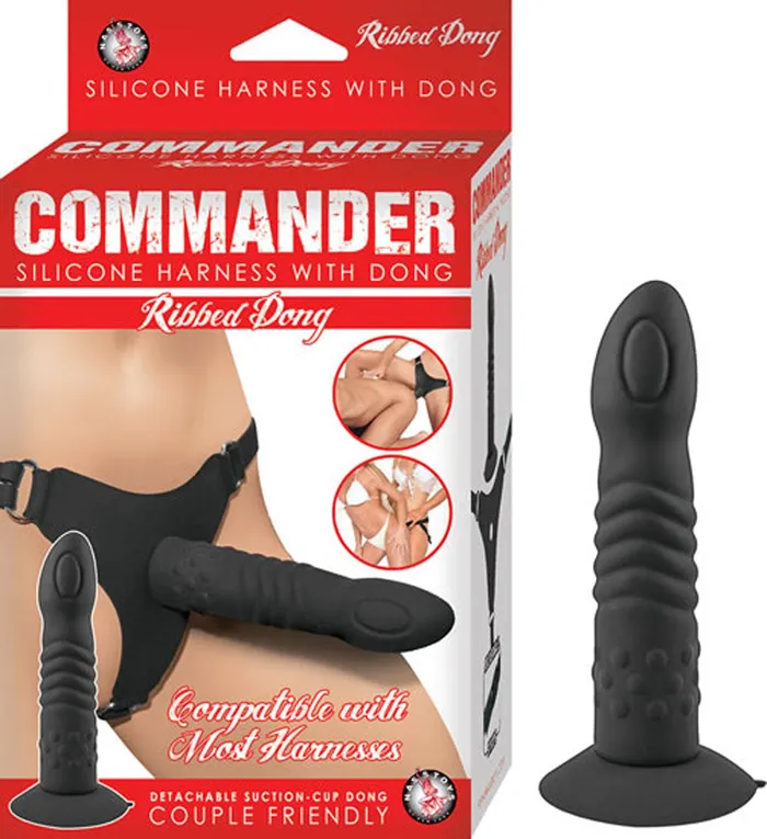 Nasstoys Commander Ribbed Dong With Harness Black Female Sex Toys