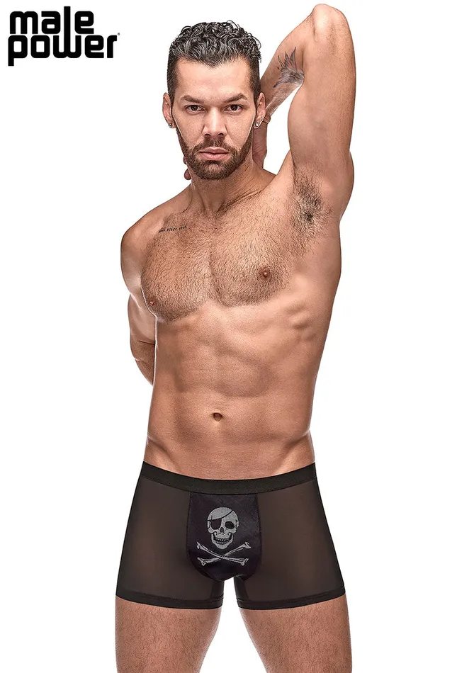 Private Screening Micro Mesh Modal Skull Pouch Short Black Comme Ci Comme Ca Anal
