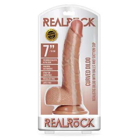 Shots America RealRock Realistic 7 in Curved Dildo With Balls and Suction Cup Tan Female Sex Toys Shots America RealRock Realistic 7 in Curved Dildo With Balls and Suction Cup Tan Female Sex Toys