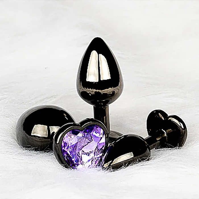 Shots Ouch Heart Gem Butt Plug Medium GunmetalAmethyst Shots Anal
