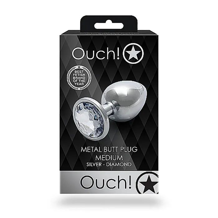 Shots Shots Ouch! Round Gem Butt Plug Medium - Silver/Diamond | Anal