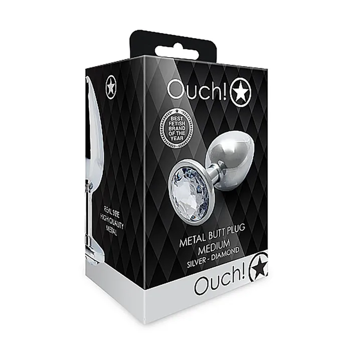 Shots Shots Ouch! Round Gem Butt Plug Medium - Silver/Diamond | Anal