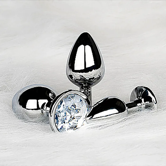 Shots Shots Ouch! Round Gem Butt Plug Medium - Silver/Diamond | Anal