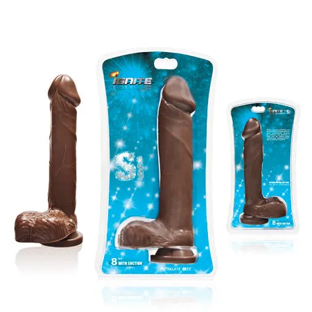 SI Novelties Dildos SI 8in Cock wBalls Suction Cup Brown