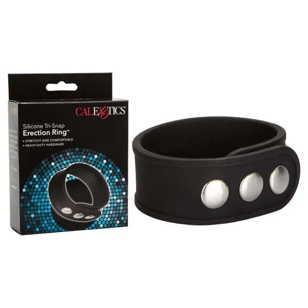 Silicone TriSnap Erection Ring Black Adjustable Cock Ring Calexotics Male Sex Toys Silicone TriSnap Erection Ring Black Adjustable Cock Ring Calexotics Male Sex Toys