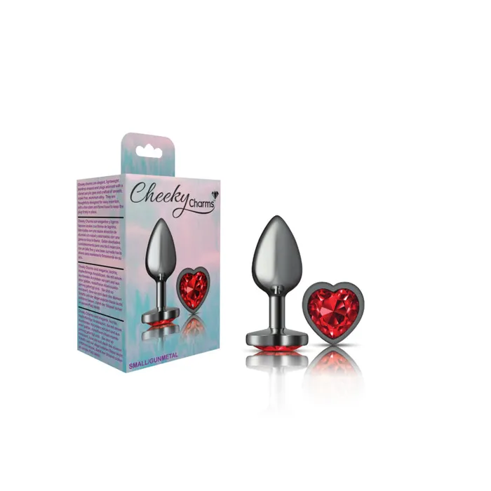 Viben Anal Cheeky Charms Gunmetal Metal Butt Plug Heart Dark Red Small