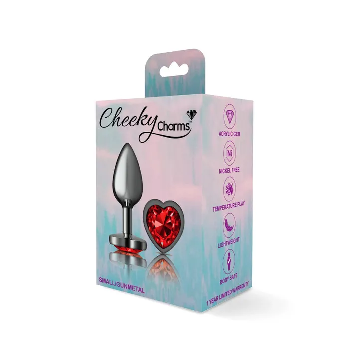 Viben Anal | Cheeky Charms - Gunmetal Metal Butt Plug - Heart - Dark Red - Small Viben Anal | Cheeky Charms - Gunmetal Metal Butt Plug - Heart - Dark Red - Small