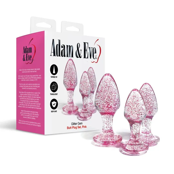 Adam Eve Adam Eve Glitter Gem 3Piece Butt Plug Set Glitter Pink Butt Plugs Set of 3 Sizes Anal Adam Eve Adam Eve Glitter Gem 3Piece Butt Plug Set Glitter Pink Butt Plugs Set of 3 Sizes Anal