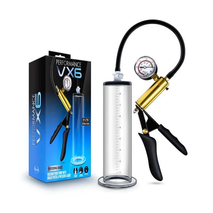 Male Sex Toys Performance Vx6 Vacuum Penis Pump With Brass Pistol Pressure Gauge Clear Blush Novelties