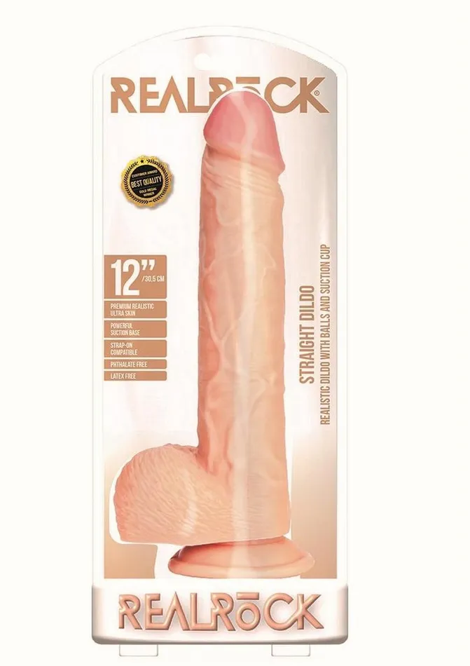Realrock Straight Realistic Dildo with Balls and Suction Cup Real Rock Female Sex Toys