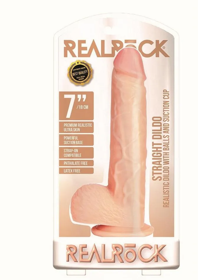 Realrock Straight Realistic Dildo with Balls and Suction Cup Real Rock Female Sex Toys