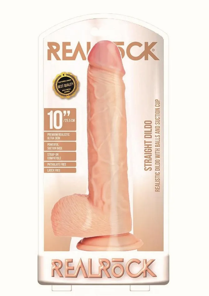 Realrock Straight Realistic Dildo with Balls and Suction Cup Real Rock Female Sex Toys