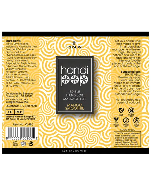 Sensuva Valencia Naturals Handipop Hand Job Massage Gel 42 Oz Enhancers
