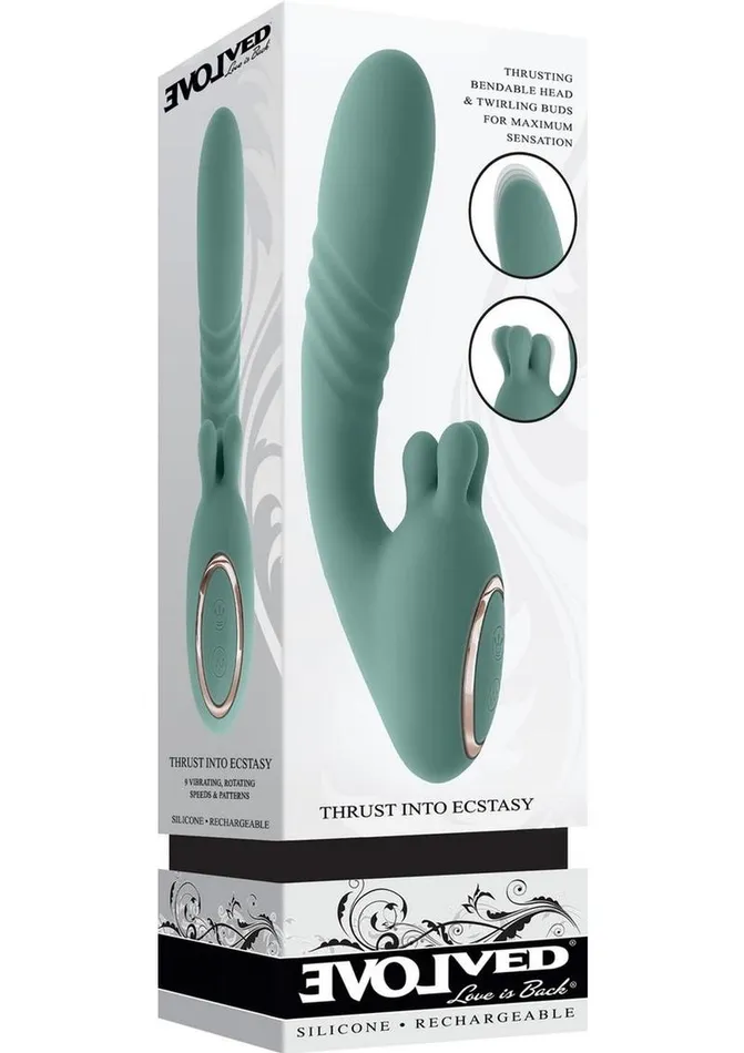 Thrust Into Ecstasy Rechargeable Silicone Dual Vibrator Evolved Female Sex Toys