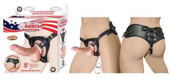 All American Whoppers 5 Curved Dong W Balls Flesh Universal Harness Nasstoys Dildos All American Whoppers 5 Curved Dong W Balls Flesh Universal Harness Nasstoys Dildos