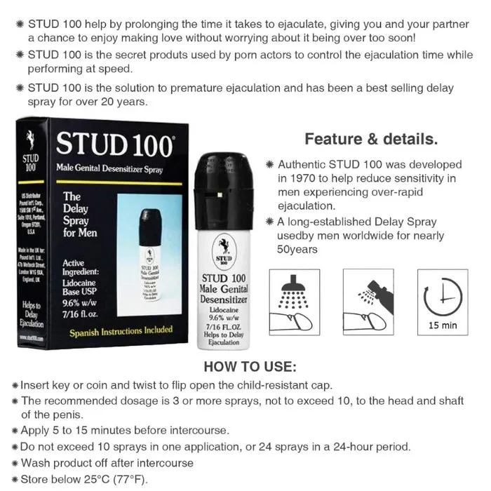 Female Sex Toys HOL Delay Spray Stud 100 Lidocaine 96g