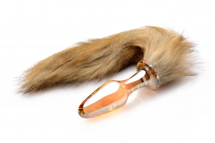 Frisky Orange Glass Butt Plug with Fox Tail XR Brands Anal