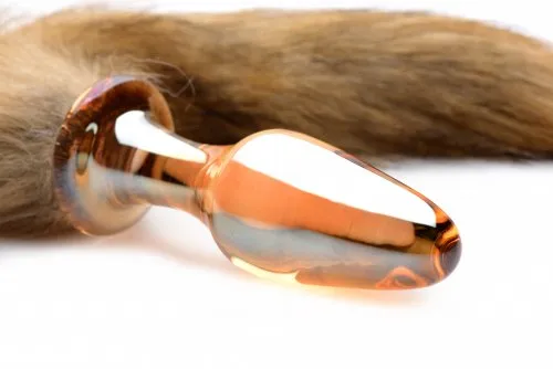 Frisky Orange Glass Butt Plug with Fox Tail XR Brands Anal