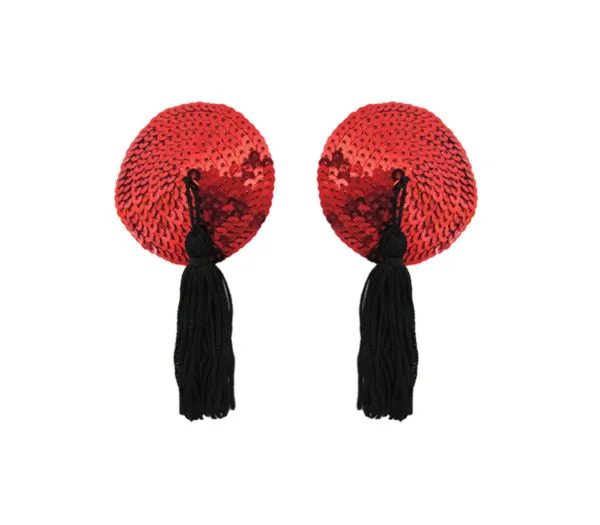 LOVE IN LEATHER Vibrators Red Round Pastie With Tassel