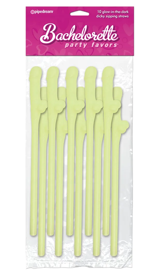 Pipedream Female Sex Toys Bachelorette Party Favors Dicky Sipping Straws GlowintheDark 10 Piece