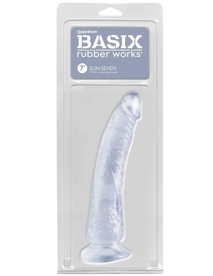 Pipedream Products Dildos Basix Rubber Works Slim Dong 7in Clear W Suction Cup