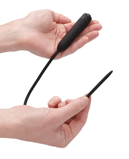 SHOTS AMERICA Male Sex Toys Silicone Vibrating Bullet Plug Extra Long Urethral Sounding Black
