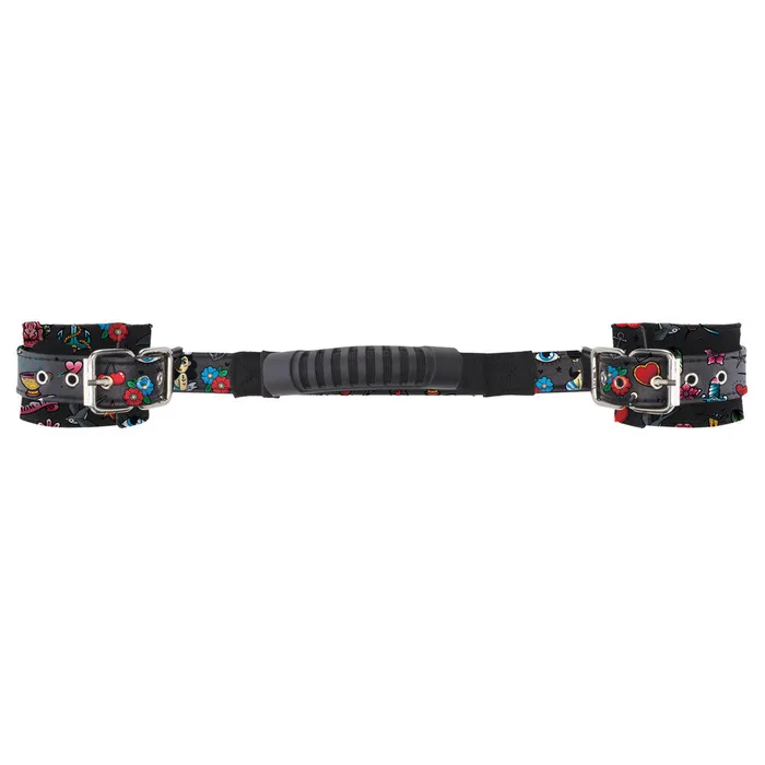 Shots Toys Couples Ouch Old School Tattoo Printed Hand Cuffs With Handle