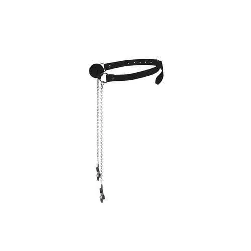 Anal Shots Ouch Ball Gag W Nipple Clamps Black