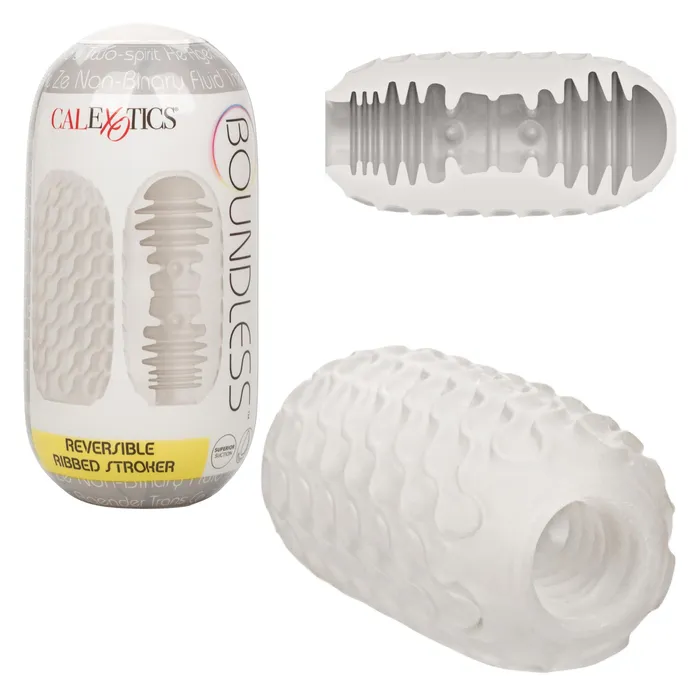 CalExotics Male Sex Toys Boundless Reversible Ribbed Stroker Clear
