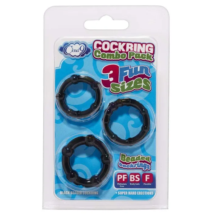 Cloud 9 Novelties Anal Cockring Combo Beaded Black