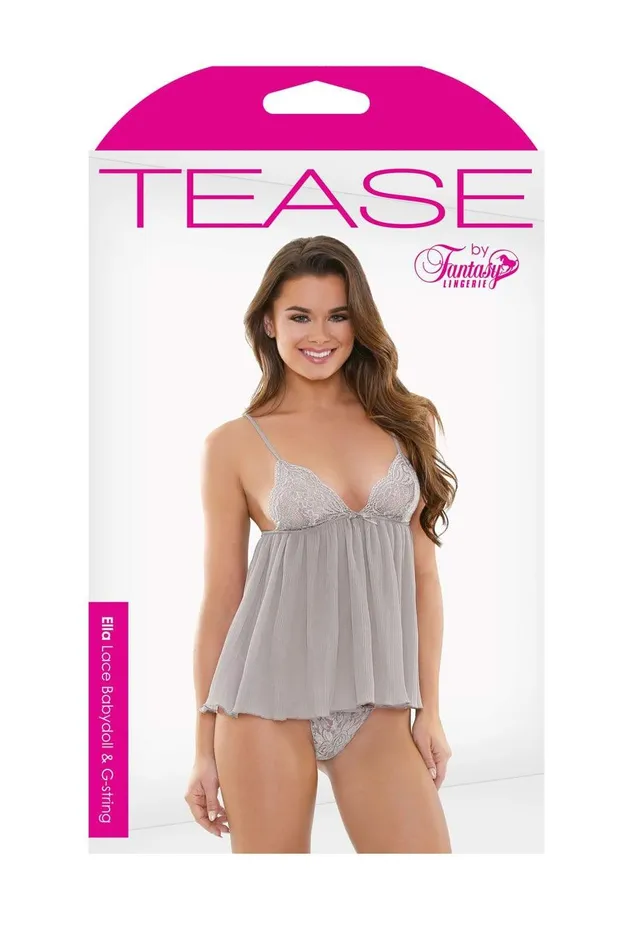 Fantasy Lingerie Vibrators Ella Lace Babydoll and GString Dovegray Sm