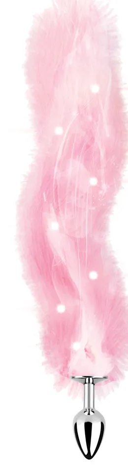 Hott Products Foxy Tail Light Up Faux Fur Butt Plug Pink Plug Pink Anal