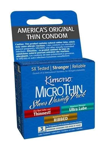 Kimono Microthin Sheer Variety Pack 3 Pack Kimono Condoms Enhancers