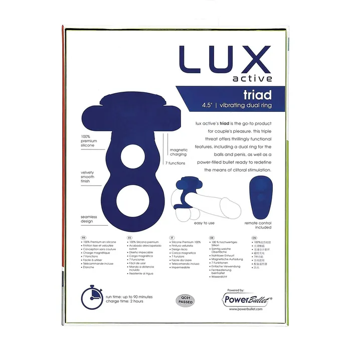 LUX Male Sex Toys Lux Active Triad 45 Vibrating Dual Ring With Remote